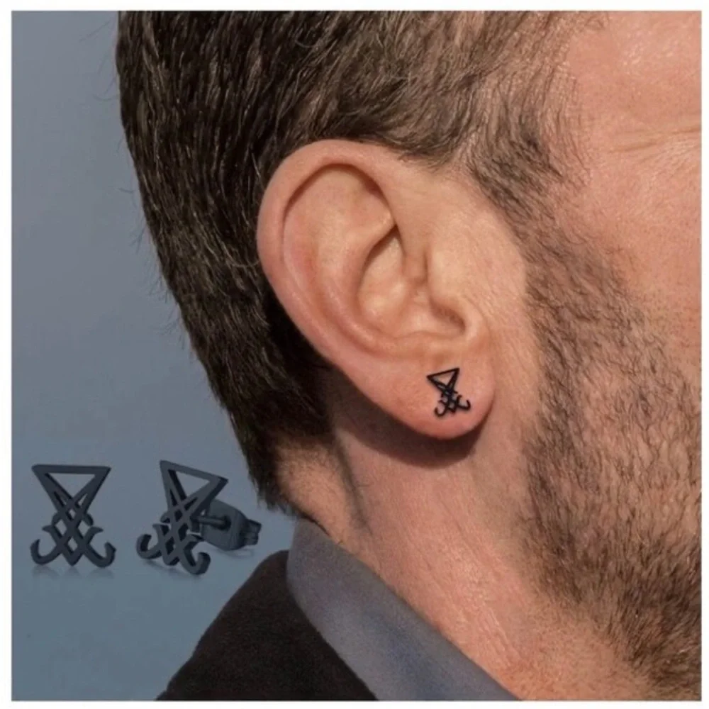 Single Accent Sigil Of Lucifer Earrings Satanic Symbol Seal Of Satan Esoteric